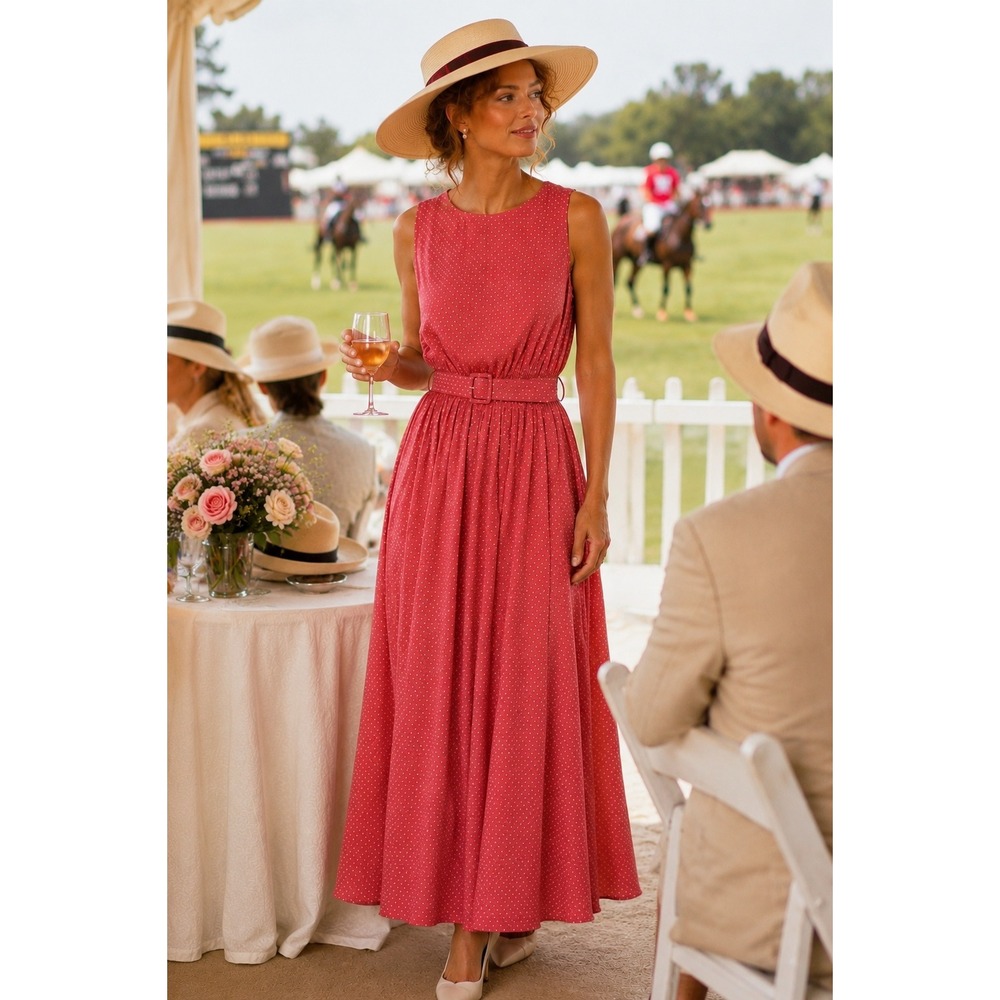 My Michelle Dress Sz 9 10 Y2K Pink Polka Dot Vintage Belted Maxi Dress Retro